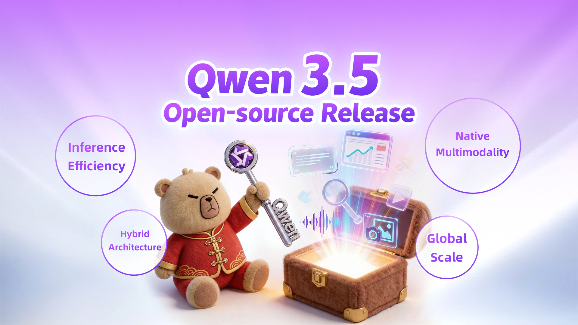 Qwen3.5 launch visual for native multimodal agent capabilities.