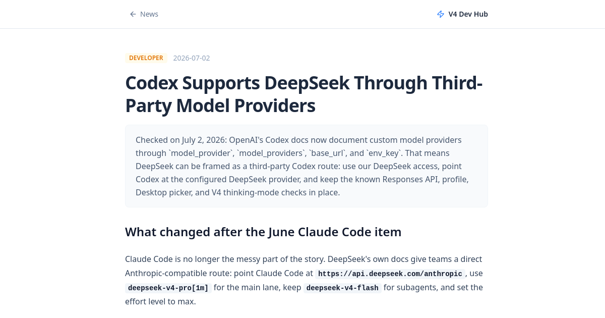 Source-page image for Codex Supports DeepSeek Through Third-Party Model Providers